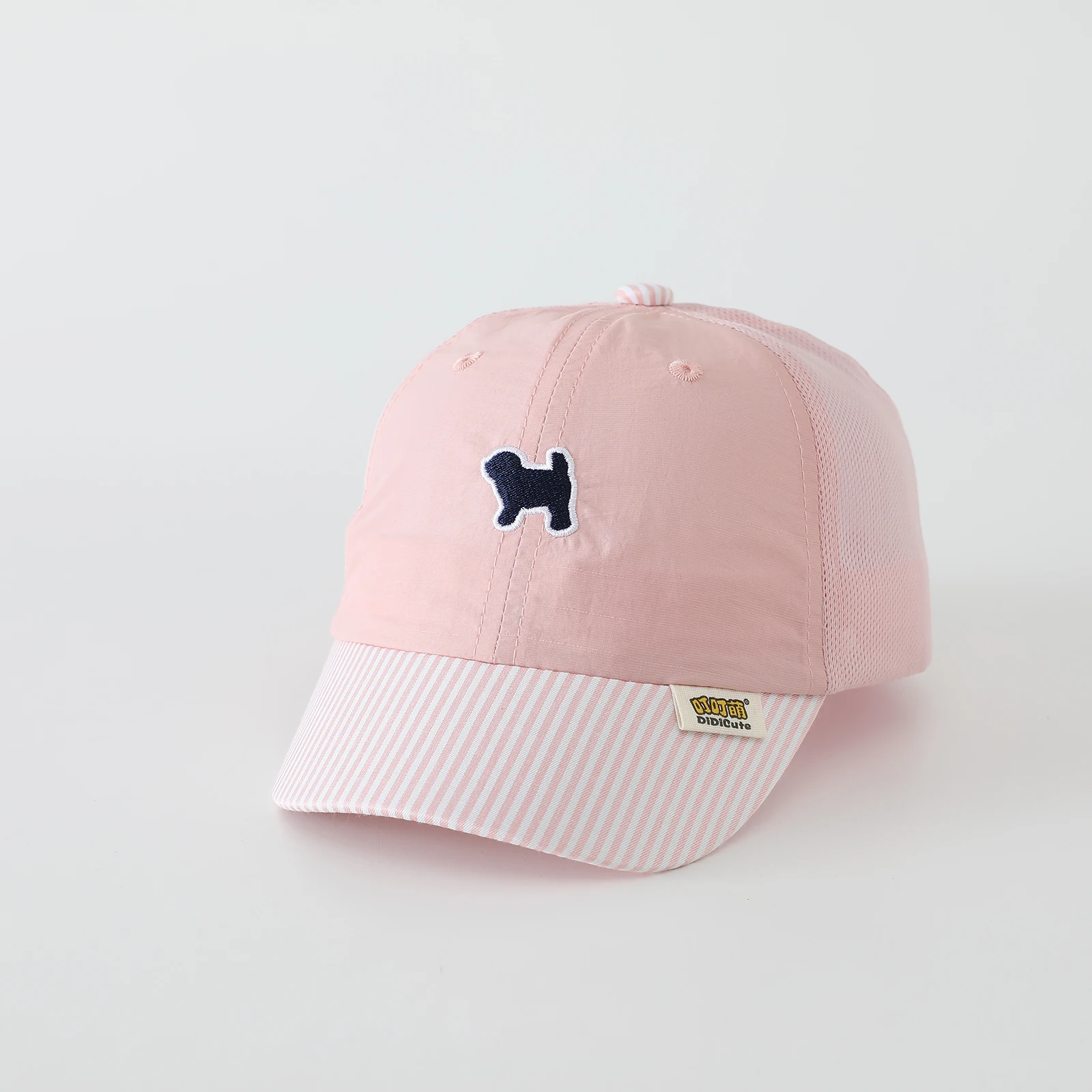 Children's Embroidered Puppy Quick-Drying Patchwork Striped Breathable Mesh Baseball Cap Without Excessive Sweating view 3