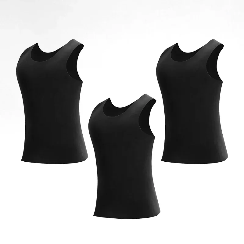 

3PCS Men Seamless Fleece Lined Thermal Vest, Slim Fit Sleeveless Warm Undershirt for Autumn Winter