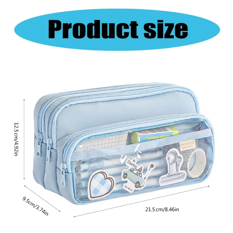 Large Capacity Pencil Case Expandable Compartments Multifunctional Pen Pencil with Zippers Storage Bag for Student