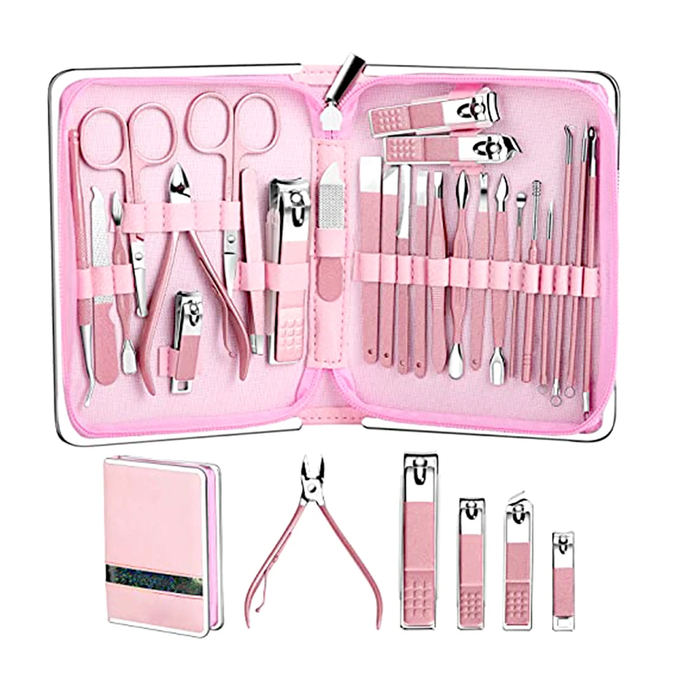 26 PCS Professional Nail Clippers Pedicure Kit Nail Cutter Scissor Cuticle Nipper Nails Tool Foot Face Grooming Kit Manicure Set