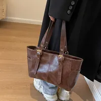2024 New Korean Retro PU Leather Chain Shoulder Bags Women Fashion Black Large Capacity Tote Bag Female High-quality Handbags