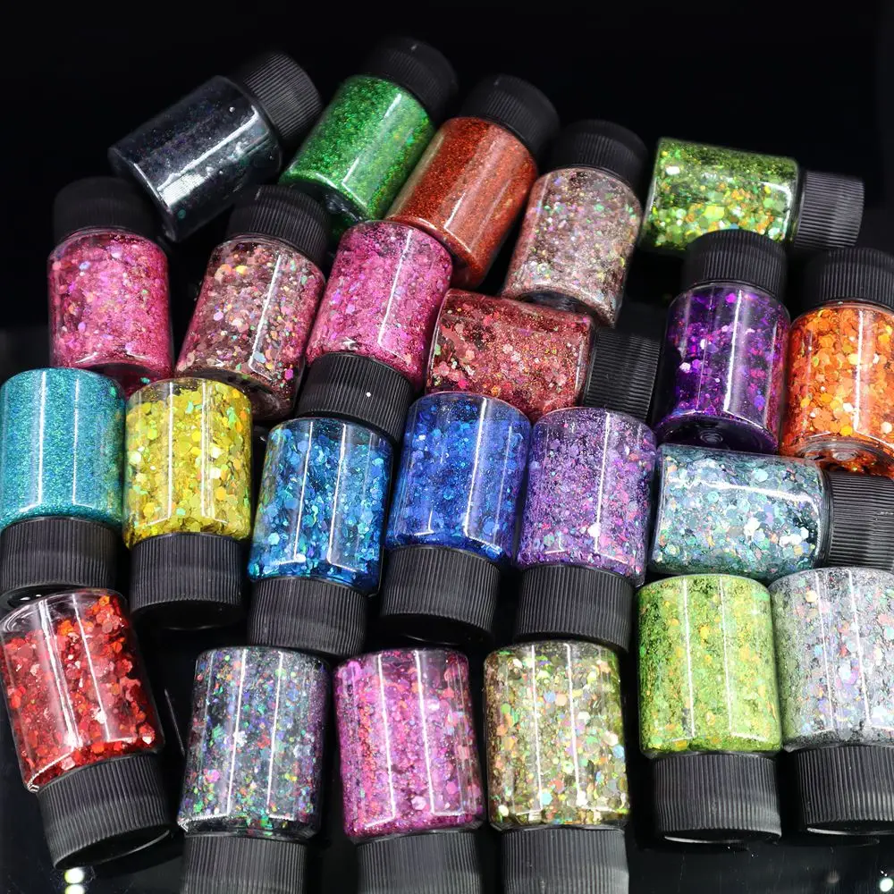 110+Bottles Nail Glitter Mixed-Hexagon Mirror Irediscent Laser Holographic Nail Art Glitter Flakes Slices Manicure Accessories