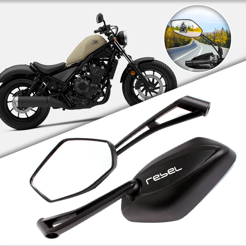 1 Pair Motorcycle Rear Mirror Aluminum Alloy ABS White Glass Accessories For HONDA REBEL 500 REBEL300 CMX300 CMX500 300 Rebel500
