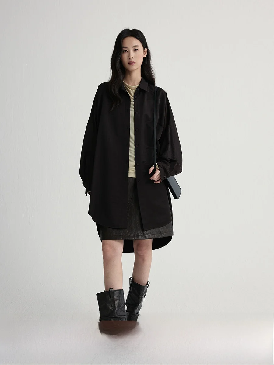 

Caremind Long Sve irt Autumn Winter Outerwear Boyfriend Sle Loose Fit Casual Faion Sun Protection Thin Top for Women