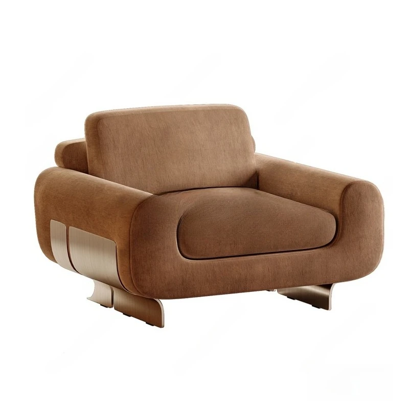 

Italian minimalist living room single sofa chair designer stainless steel light luxury fabric leisure chair