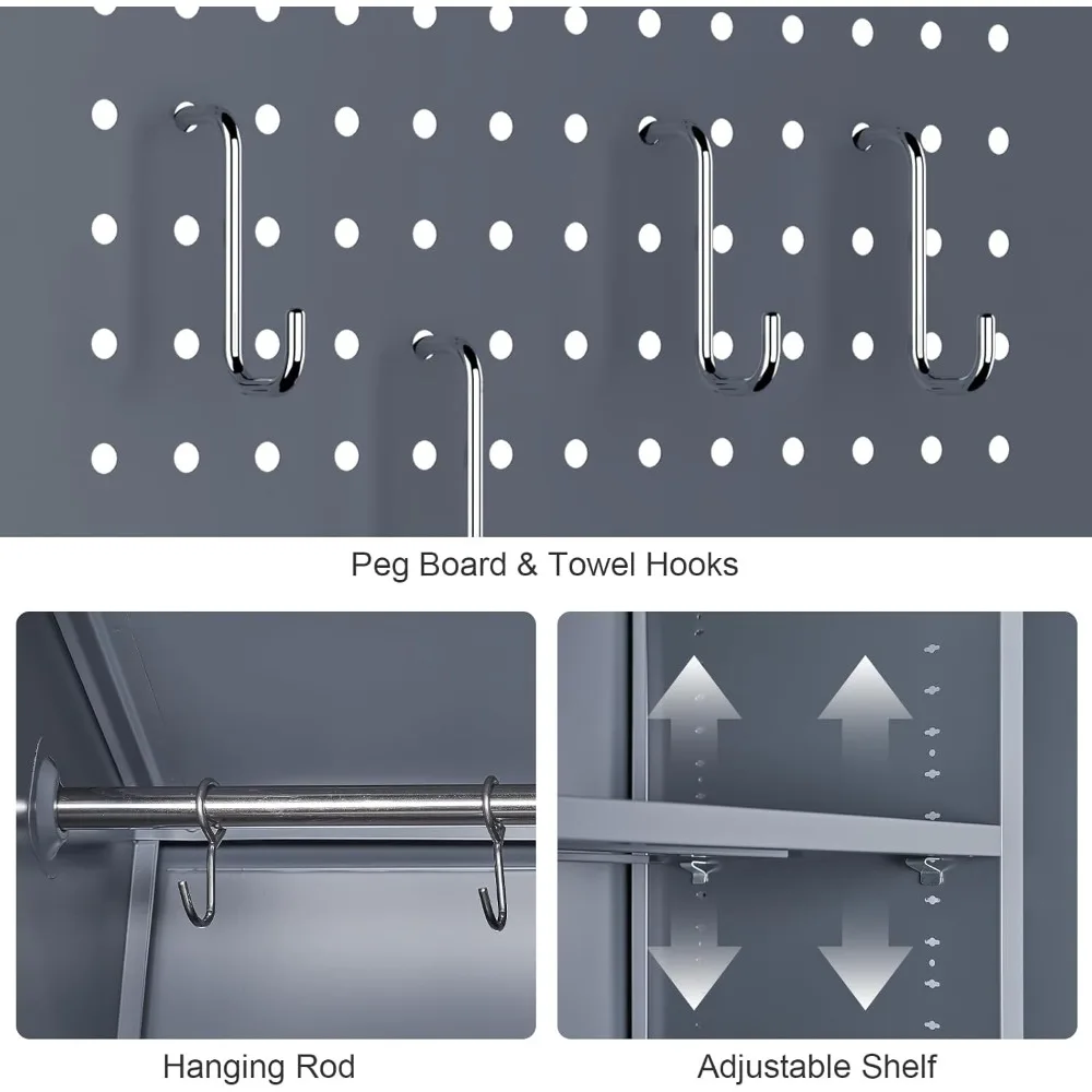 65H 금속 청소 도구 보관 캐비닛 (페그보드 및 행거 포함) 다용도실 정리용