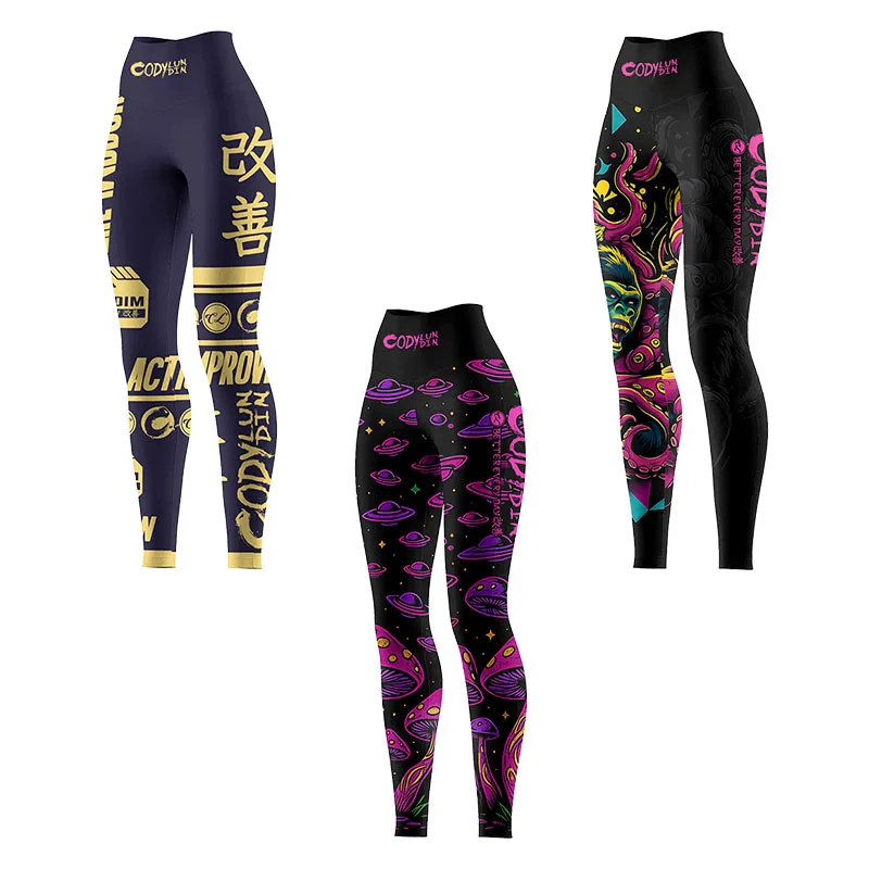 Cody Lundin-pantalones deportivos de gimnasio con estampado de compresión completa para mujer, mallas transpirables de secado rápido MMA Grappling Jiu jitsu