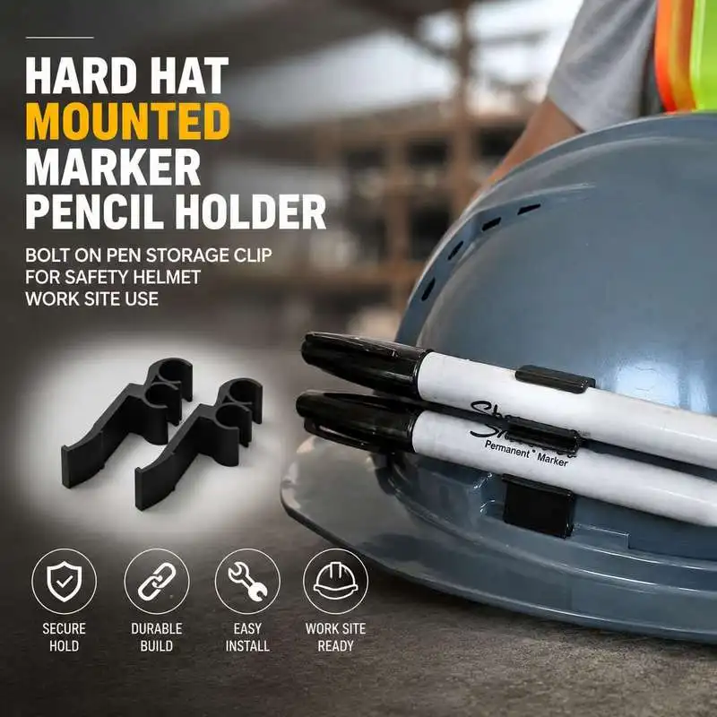 Hard Hat Mounted Marker Pencil Holder Bolt On Pen Storage Clip For Safety Helmet Work Site Use