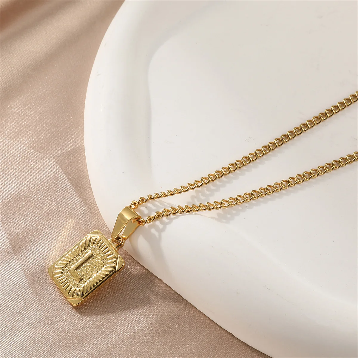 Personalized Initial Necklace for Women Antique Gold Tone Square Pendant 26 Alphabet A-Z Engraved Chain Gift