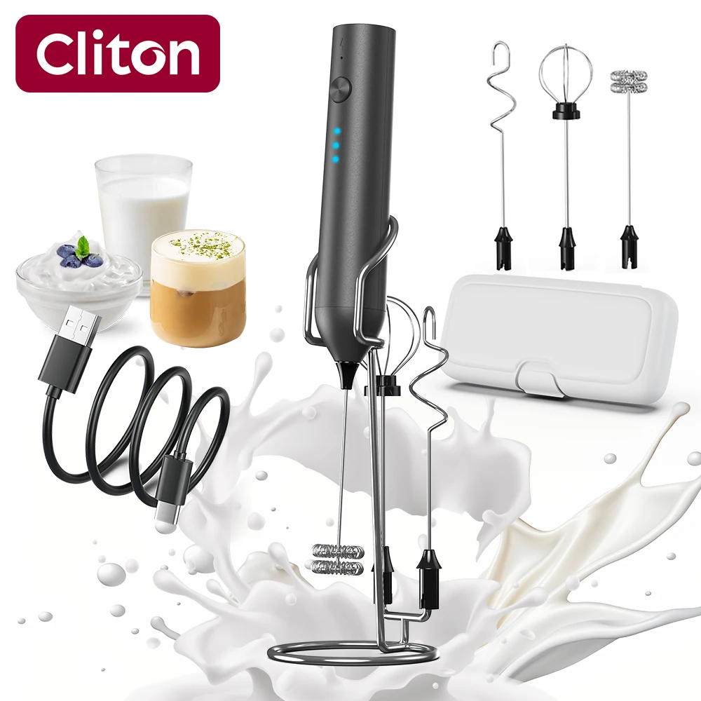 Cliton 3 Speeds Multi-function Wireless Rechargeable Handheld Portable Mini Electric Mixer For Coffee,Protein,Milk