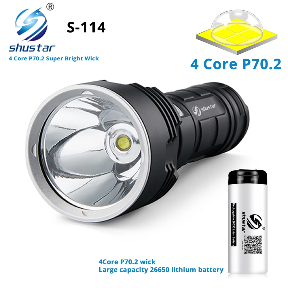 S114 Super bright LED Flashlight 4 core XHP70.2 LED Torch Tactical waterproof camping hunting light Ultra Bright Lantern