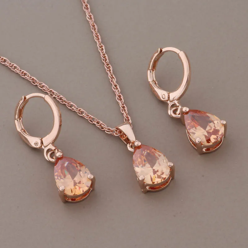 Luxury Drop Earrings And Pendant Sets 585 Rose Gold Color Natural Zircon Trendy Women Wedding Jewelry Set