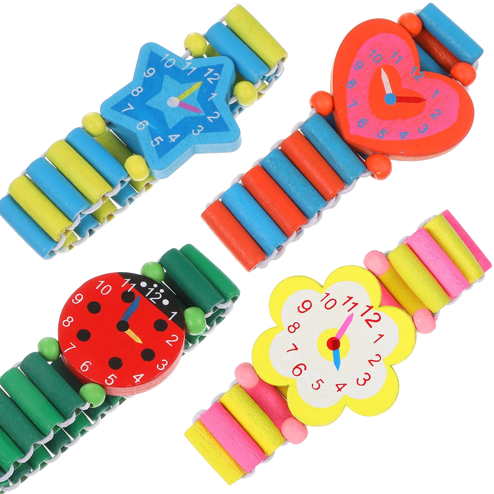 Creative Wooden Watch 4pcs Set Cartoon Wristband Time Learning Game Jewelry Gift for Party Favors