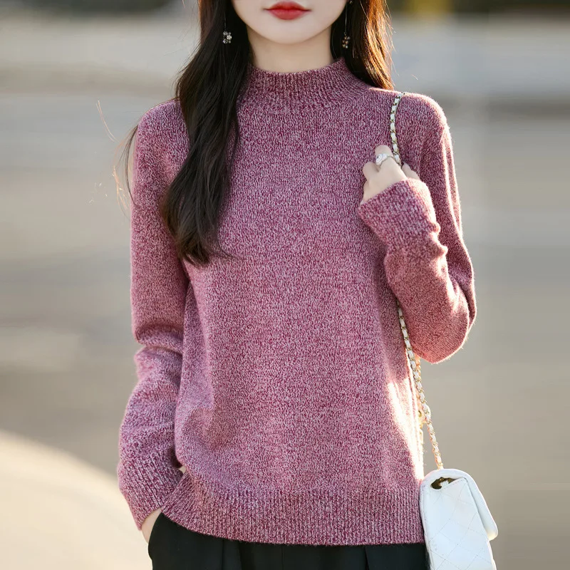 

Элегантная полуводолазка из цветочной пряжи, однострочный готовый свитер, женская свободная трикотажная базовая рубашка, осень-зима, мягкая внутренняя часть L