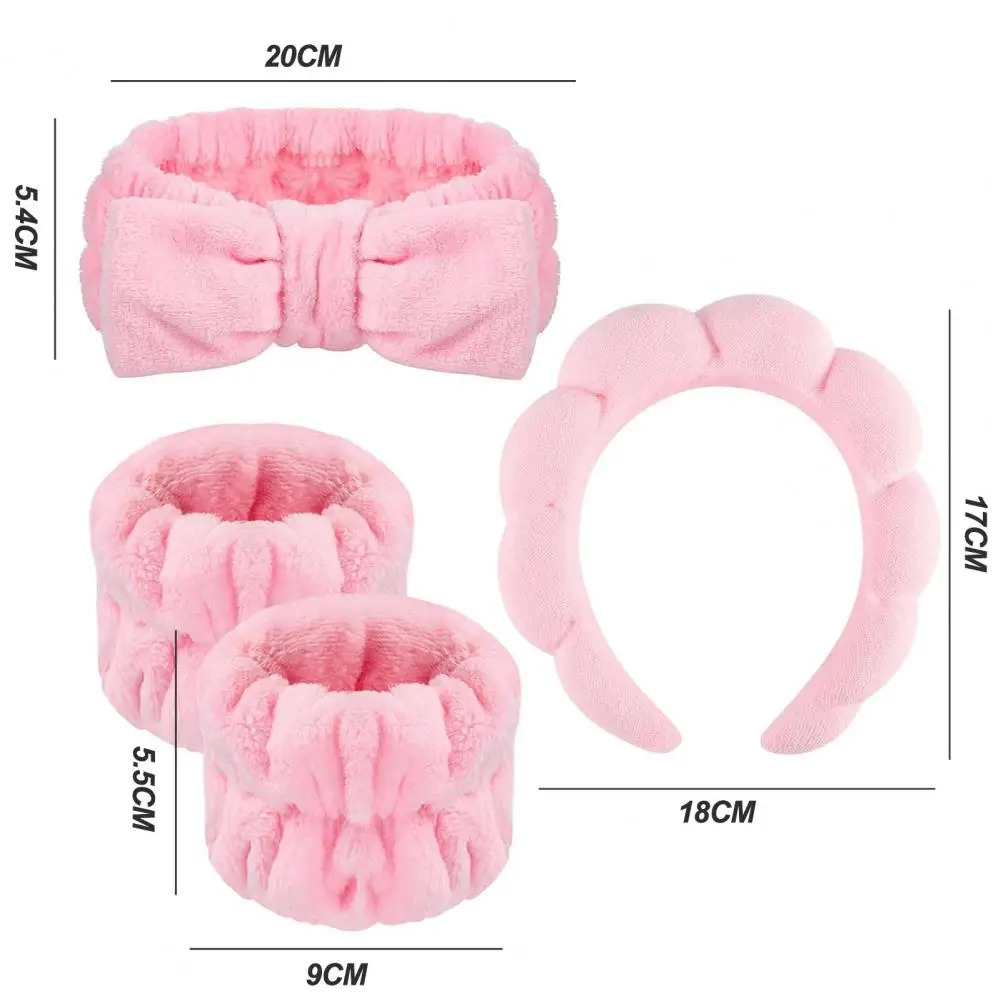 Thickened Sponge Headband Water Absorption Bow Headband Set Anti-slip Skincare Wristband for Makeup Removal Face Wash Sports