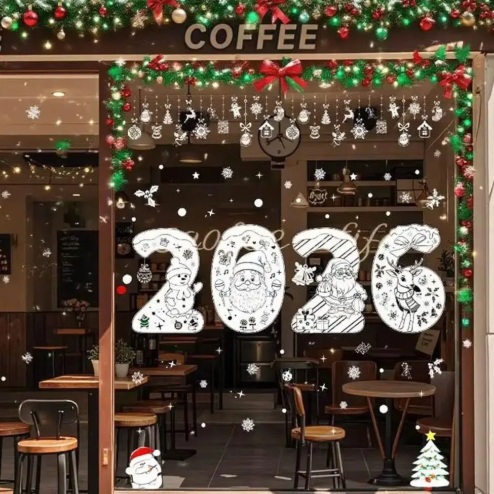 2026 عيد الميلاد الرنة نافذة ثابتة يتمسك مع ندفة الثلج ديكور الحفلات أعواد تزيين المنزل زجاج النافذة الشارات الفن