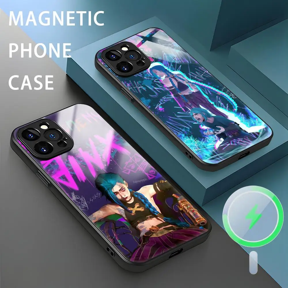 L-League of L-Legends L-LOL Jinx Phone Case For iPhone 16 15 14 13 12 11 X XR XS 8 Plus Mini Pro Max Glass Magnetic Phone Case