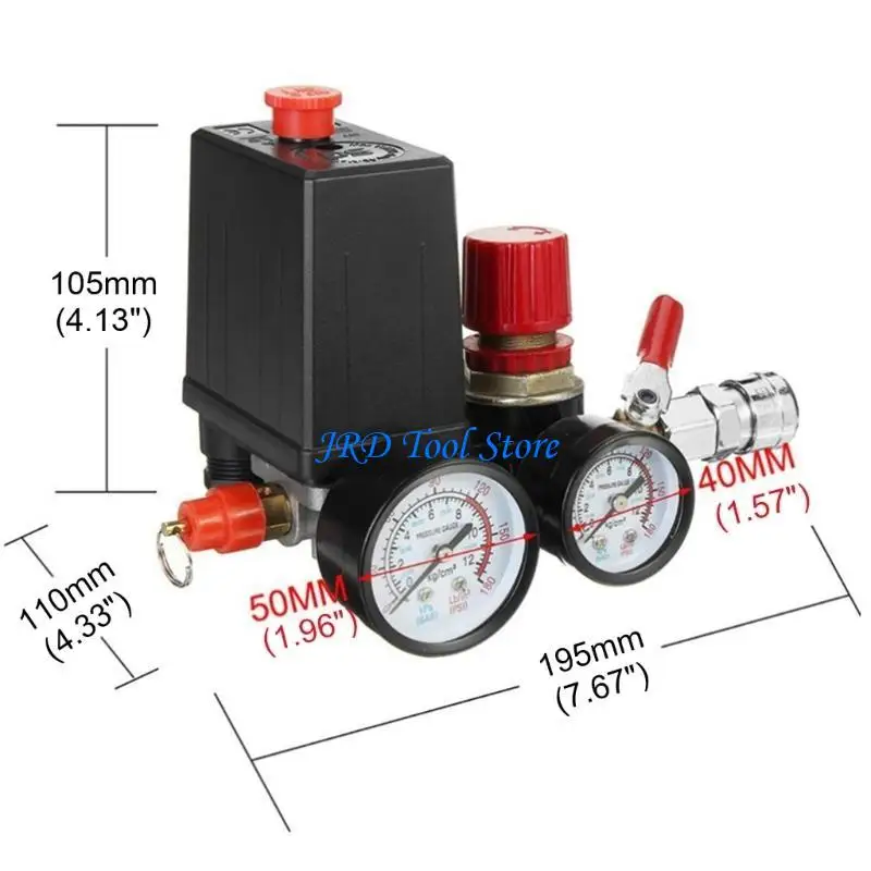 A2UD Air Compressor PressureControl สวิตช์ 220V Manifolds Relief Regulator 30-120psi วาล์วควบคุมด้วยเกจ