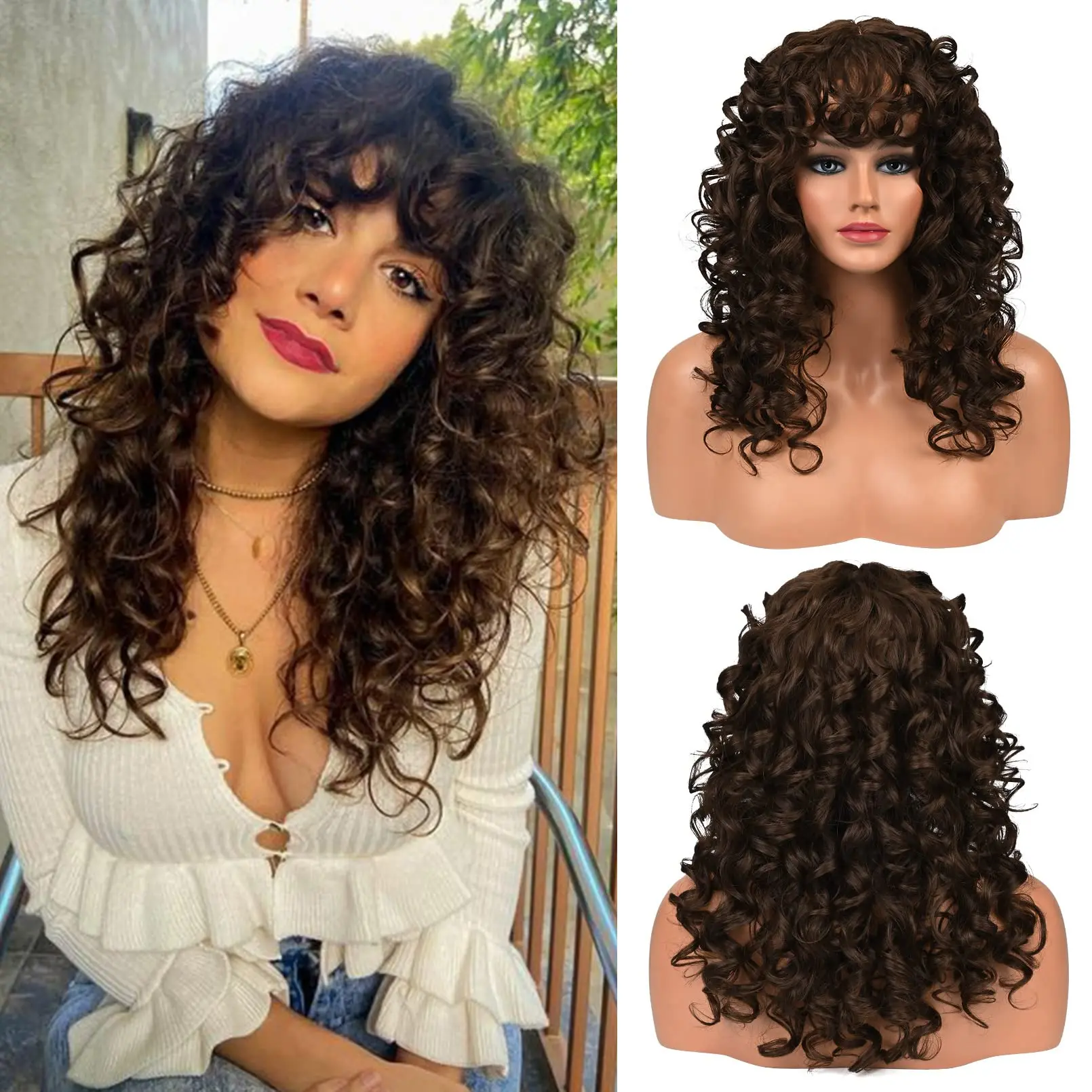 16-inch synthetic long curly hair with bangs human hair wigs for women to choose Gorgeous Shag women wig daily with use