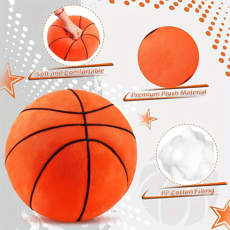 Basketball Plush Pillow Boy Toy Sports Plush Toy Ball Sports Style Decorative Pillow for Kids Room, Super Soft Basketball Pillow