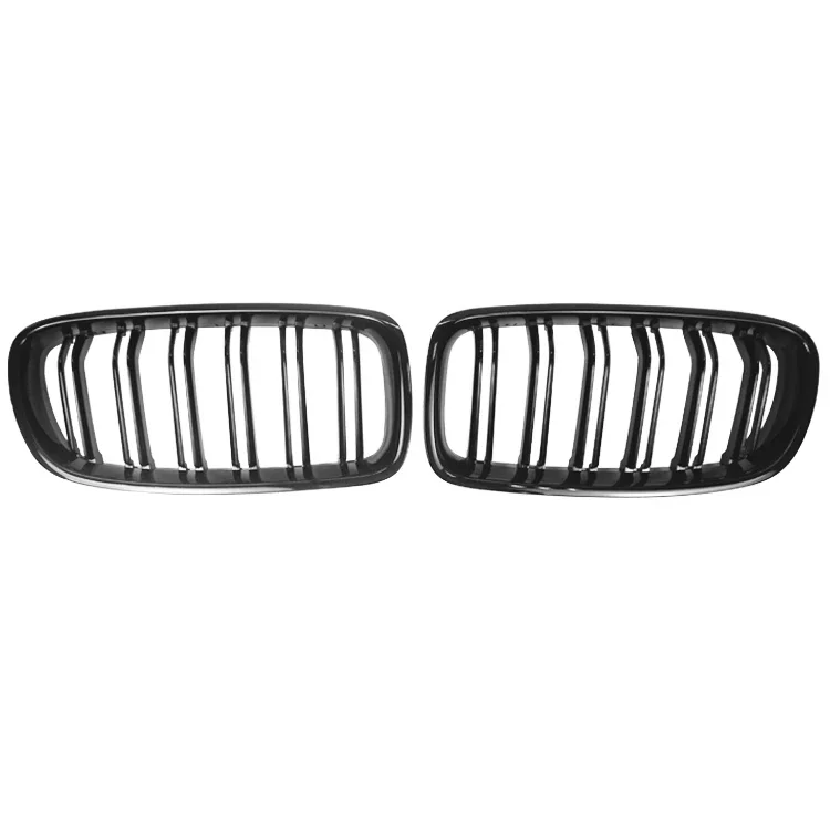 

1 Pair Gloss Black Double Slat Line Front Grille Kidney Grill For Bmw 3 Series F30 F35 2012-2017