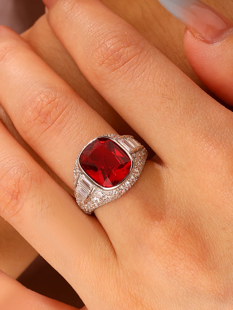 

S925 Высококачественное элегантное роскошное обручальное кольцо с большим красным синтетическим драгоценным камнем, подходит для ручного подарка для женщин, обручальное кольцо, обручальное кольцо, подарок на день Святого Валентина для подруги, жены, юбиле