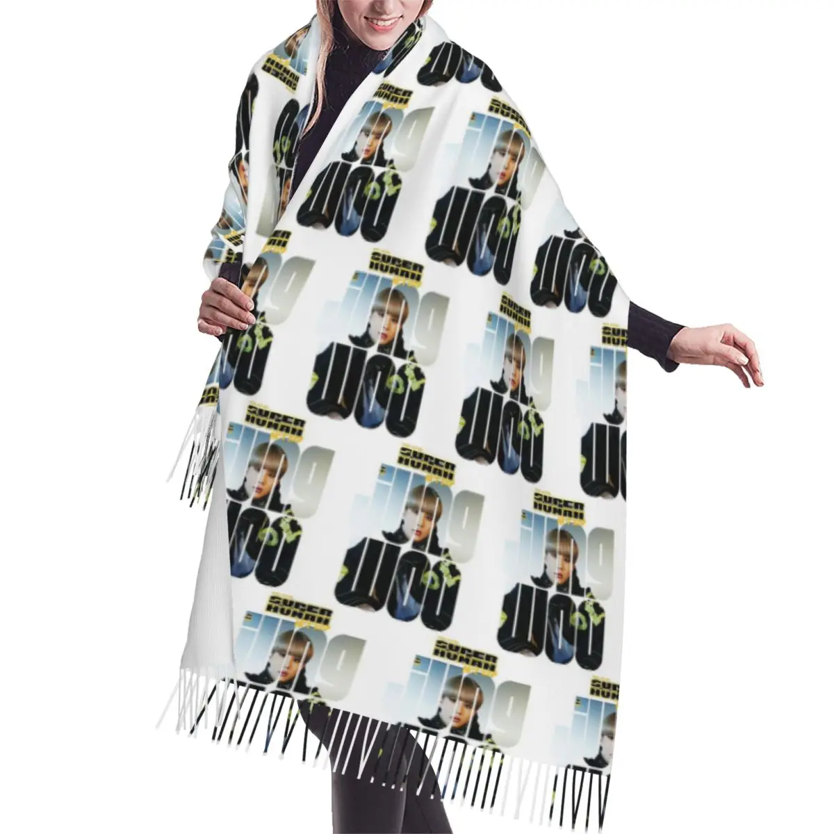 NCT 127 Jungwoo Суперчеловеческий шарф с кисточками, женские мягкие теплые шали и накидки, длинная осенне-зимняя шаль