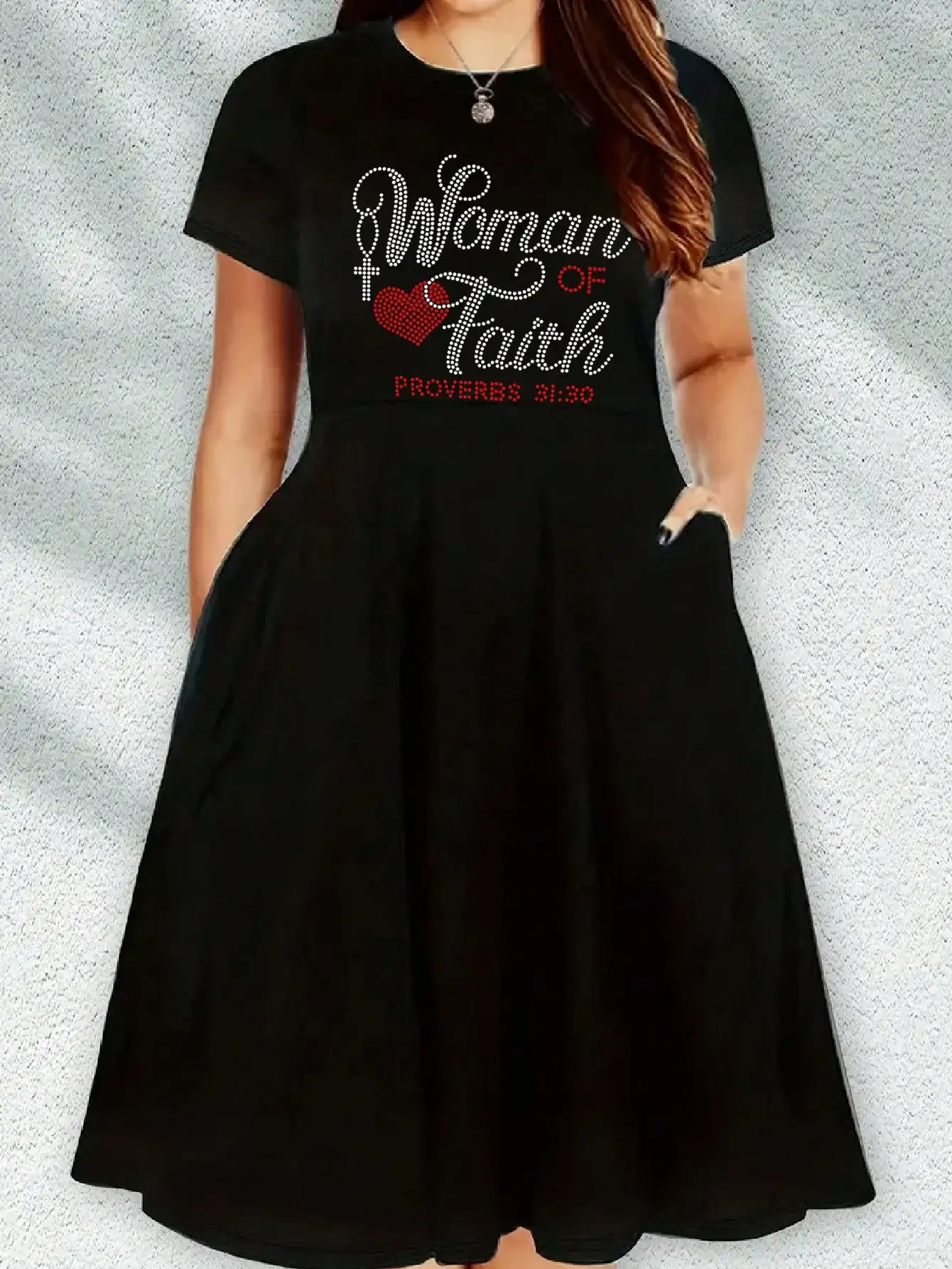 

2026 women's fashionable casual elegant short-sleeved large-size personalized printed round-neck loose dress