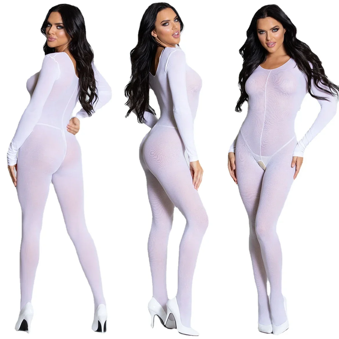 Body de lencería erótica sin entrepierna para mujer, ropa interior Sexy Transparente blanca, disfraces, traje de cuerpo, T18