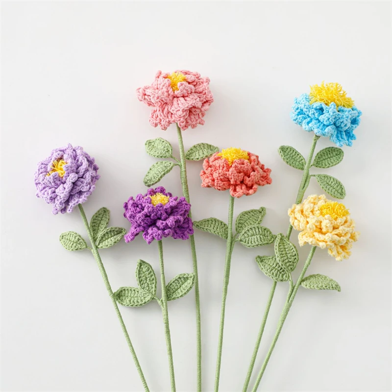 Warm And Elegant Wind Hand-Knitted Wool Peony Flower Branches Simulation Bouquet Creative Flower Arrangement 6cmx32cm