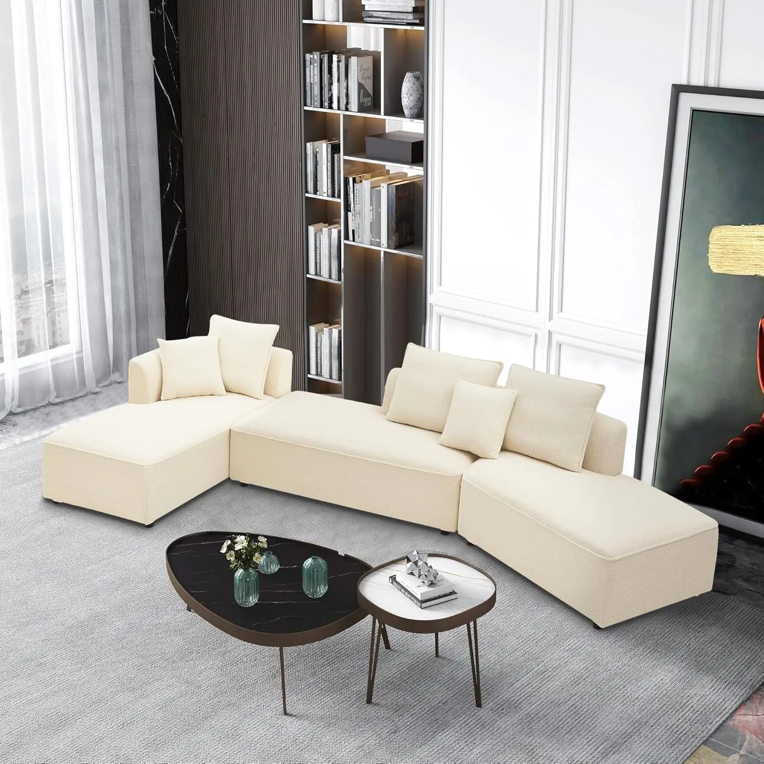 

Sectional Sofa Couch for Living Room, Curved Couch with Left Chaise Lounge, Upholstered Modular Sofa with Pillows