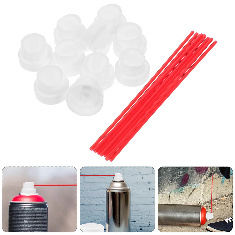 24Sets Aerosol Can Valve Nozzle Extension Kit Red Plastic Tubes Spray Nozzles Replacement for Automotive Industrial Maintenance