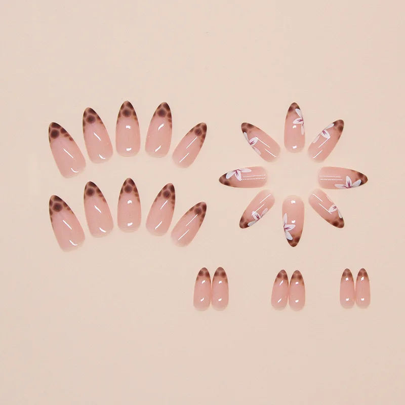 24 pièces léopard orchidée presse sur ongles rose dégradé vernis à ongles brillant doigt artificiel manucure réutilisable faux ongles pour les femmes
