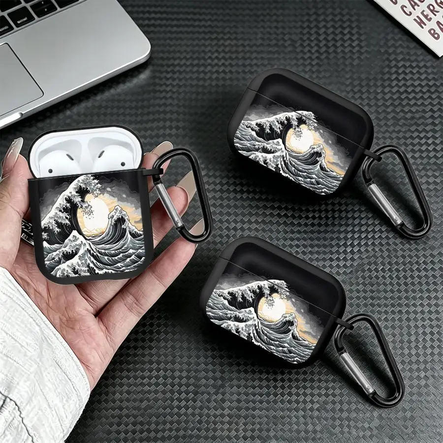 Monochrome Wave Earphone Cases Cover Case For Airpods 1 2 Pro 3 Pro3 Pro2 4