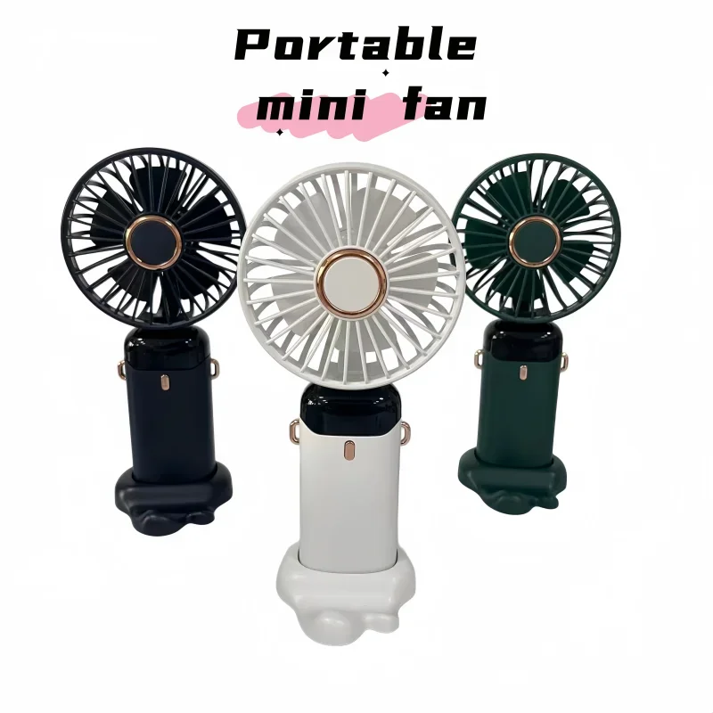 Portable mini fan foldable USB rechargeable 5-speed LED digital display with base bracket, suitable for outdoor office travel
