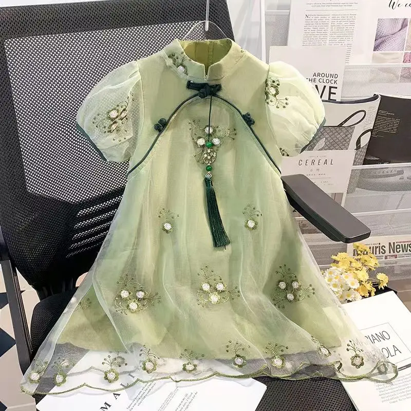 Kids Girls Summer Dress 2023 New Children's Fashionable Big Kids Summer Dress Little Girls Qipao Princess Dress