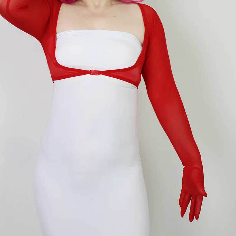 MESH BOLERO GLOVES RED Top Shrug Sun Block UV Sheer Tulle Lace Crew Neck TECH LLDLLNT – Detail 5