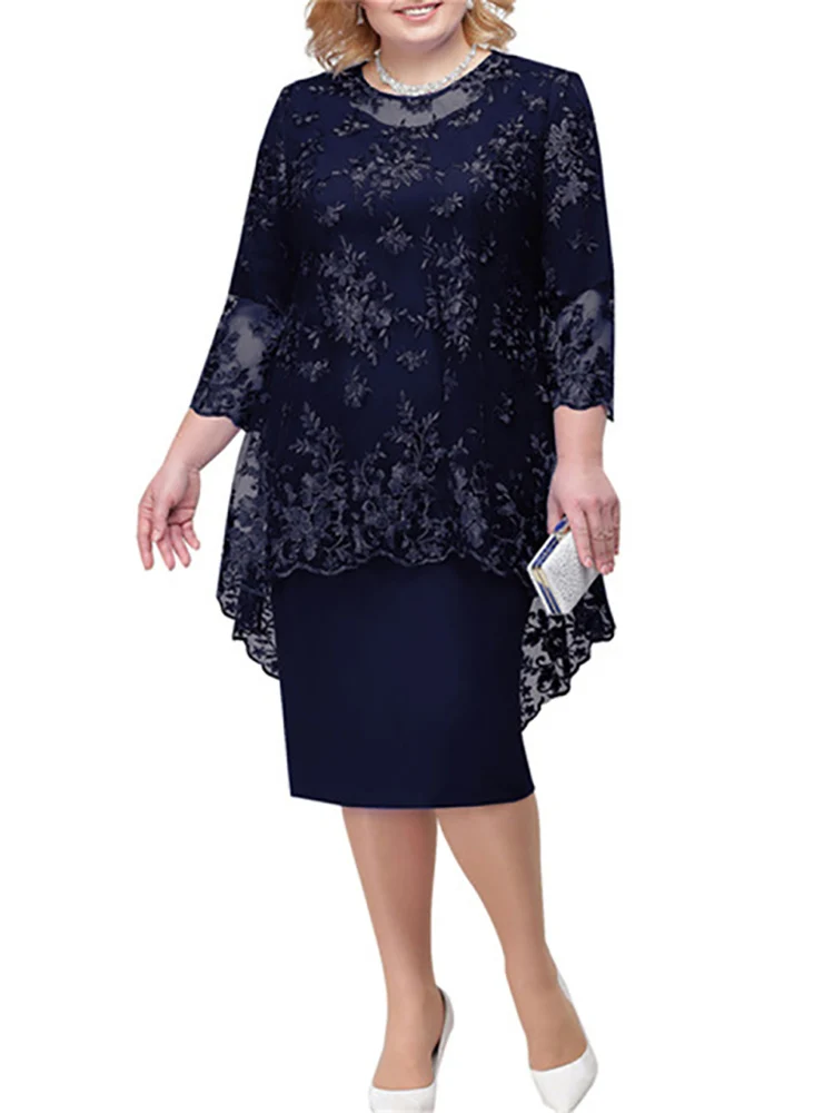 knee length dresses for ladies Plus Size Formal Church Coat Dress with Puff Sleeves and Pearl Cross White/Gold / 16W main image 1