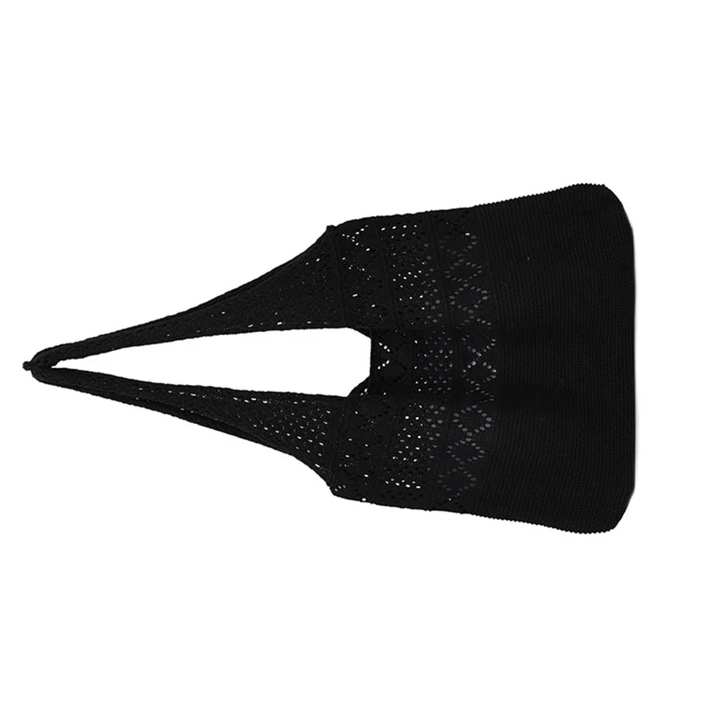 1 قطعة محبوك حبال جوفاء امرأة سوداء خفيفة الوزن حمل الكتف امرأة تصميم جوفاء حقيبة يد محبوك حقيبة البوليستر