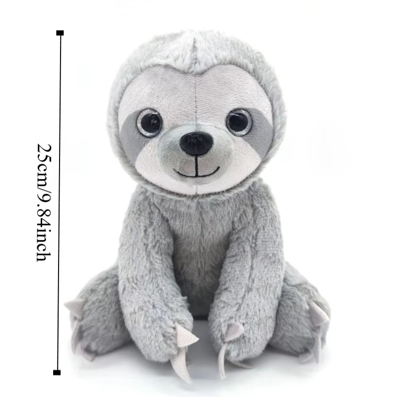 Für Freunde Große Augen Faultier Plüschtier Weicher Komfort Kuscheltiere Gefülltes Faultier 25 cm Braun Grau Simulation Faultier Puppe Kinderspielzeug