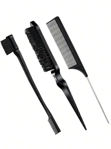 3pcs styling comb set with triple tear hair brush mouse tail comb edge brush,salon hair styling tool Special for real hair wigs