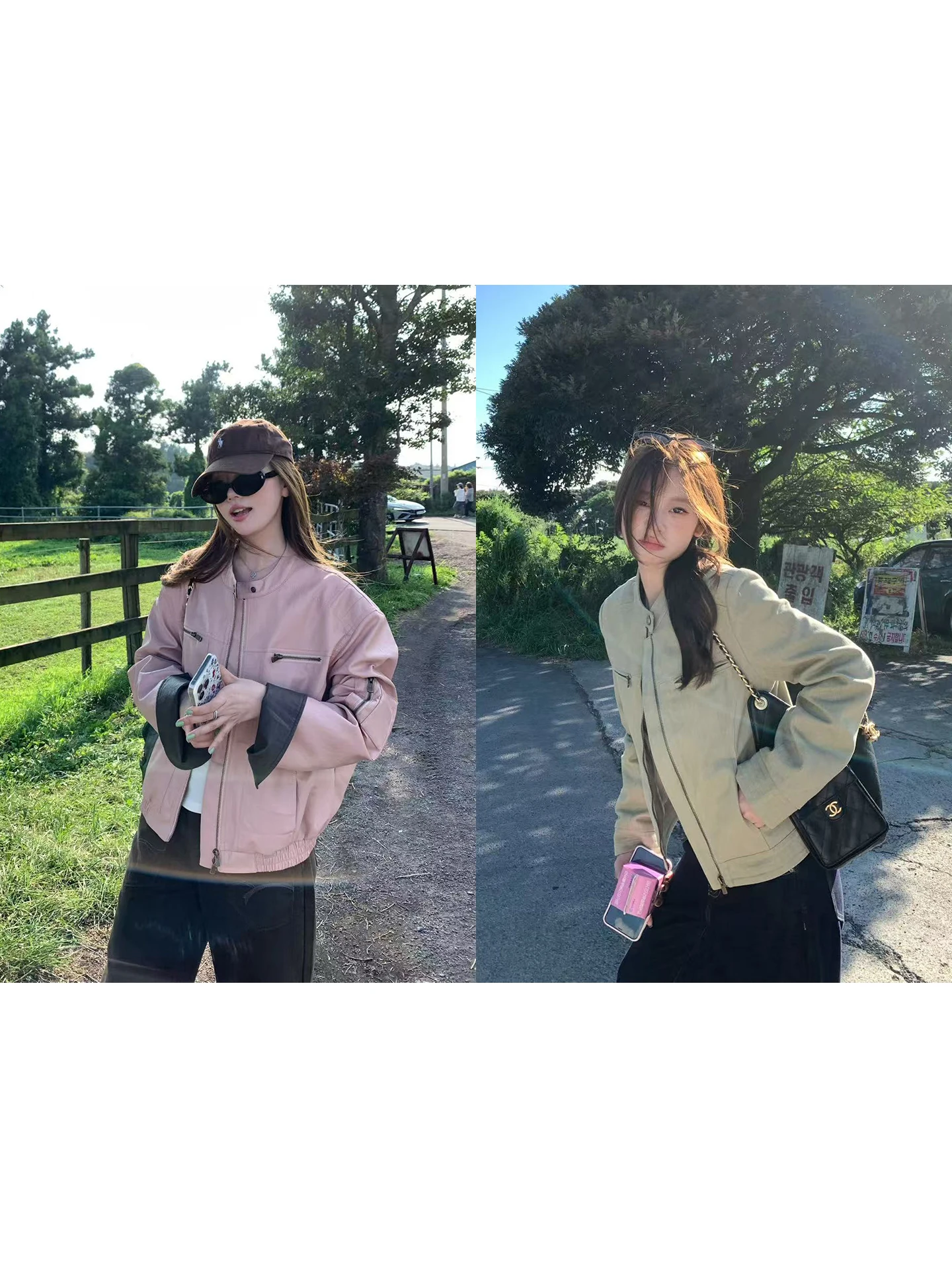 

Imxiang Manhattan ternoon Design Sense Color Colion Patchwork Pink Leather Jaet Waed Cotton Jaet Women's ort Coat