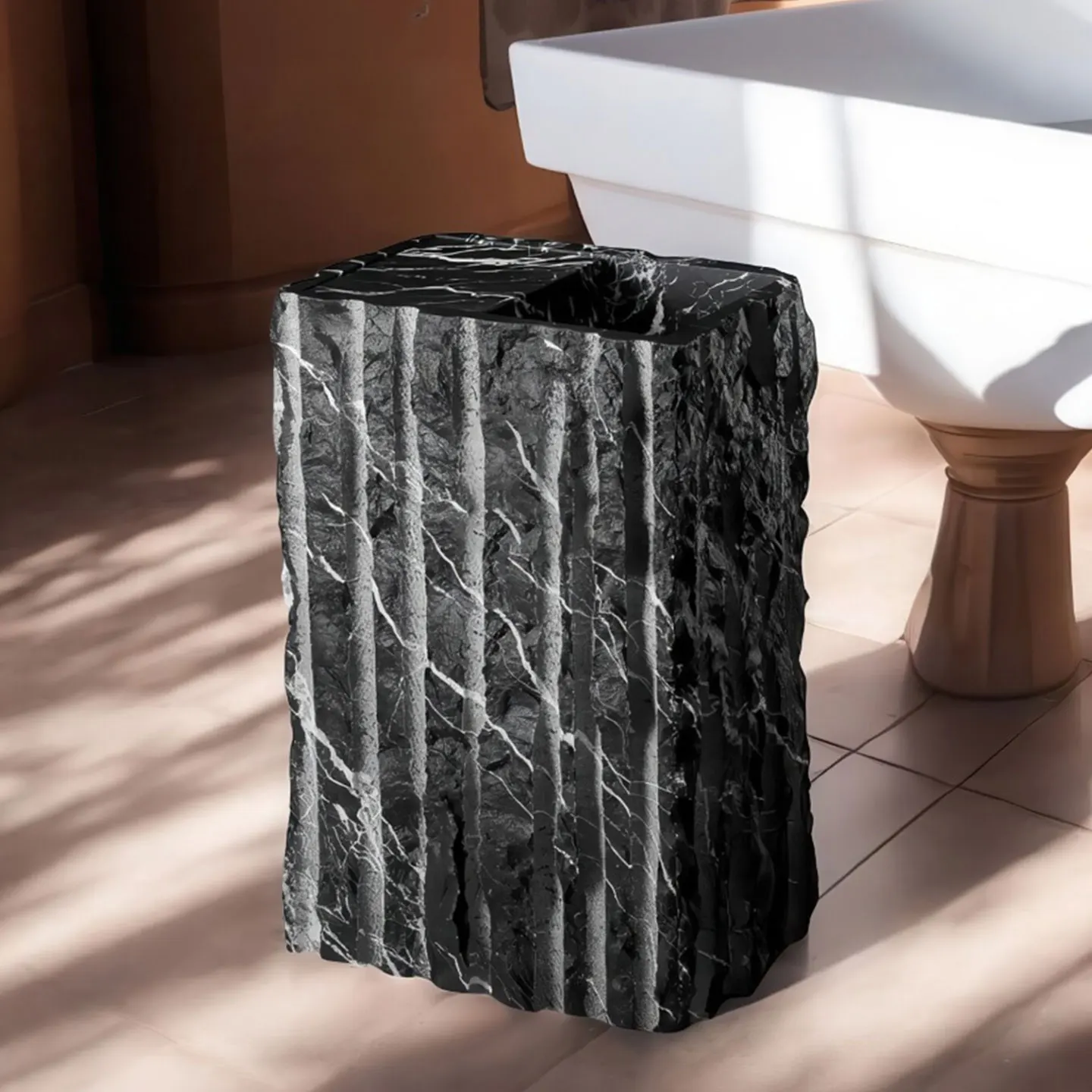 oc-Natural Marble Square Pedestal Sink, Modern Luxury Hotel Bathroom Vanity, High Hardness & Heat Resistant, Customizable-