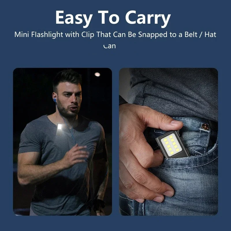 USB-C Rechargeable Mini EDC Portable Pocket COB Keychain Flashlight Night Running Hat Cap Clip Headlamp Side Work Light Torch