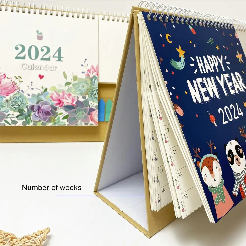 Inglês Desk Calendar com bolso, planejador de programação mensal, Desktop Notepad, 12 meses, 2024, 2024