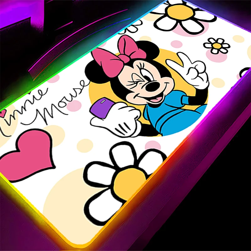 Tapis de souris LED RGB en caoutchouc, motif tapis de jeu, accessoires PC, tapis de bureau antidérapant, tapis de Table m-minnie, clavier de bureau