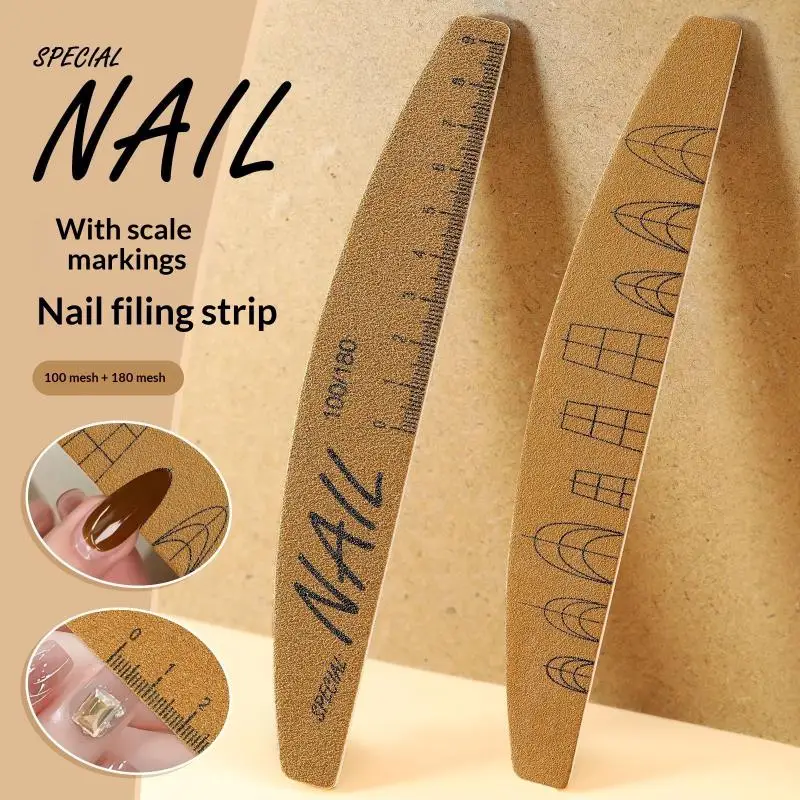 SUSU 1pcs Washable Ruler Nail File Set With Scale 100/180 Grit Double-Sided Sanding Nail File Durable Nail Sanding Bar Tools