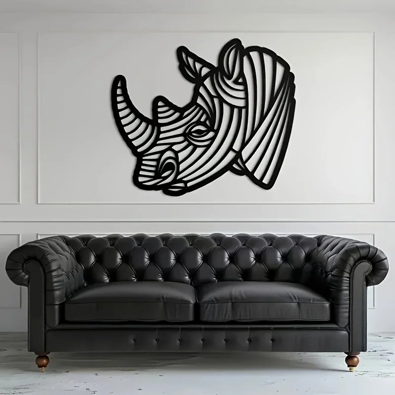 CIFBUY 1PC Unique Animal Abstract Rhino Head Metal Wall Art Hanging Sculpture Hunting Lodge Decor For Living Room Office Gift