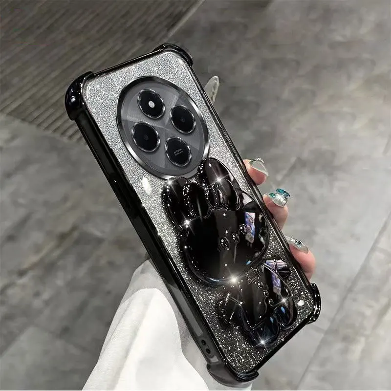 Xiaomi Redmi 14c,13c,c65用のミラーホルダー付きデラックスシリコンケース,Poco-C75