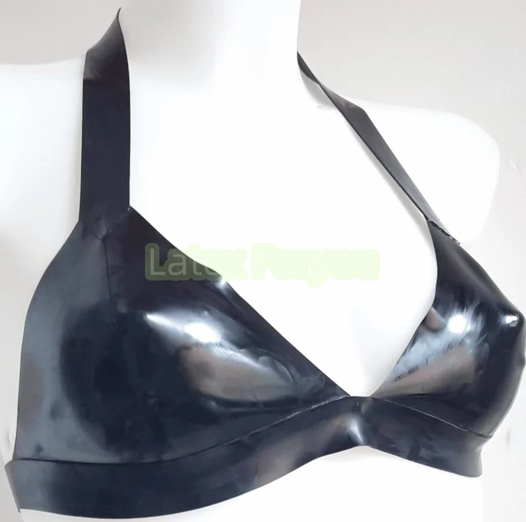 Natural Latex Sexy Mini Bra Latex Top Gummi Catsuit Sexy Bikini Soft Bra Pures Schwarz Badeanzug Bikini cosplay 0,4mm